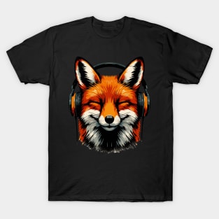 Funny Smiling musical fox wearing headphones T-Shirt